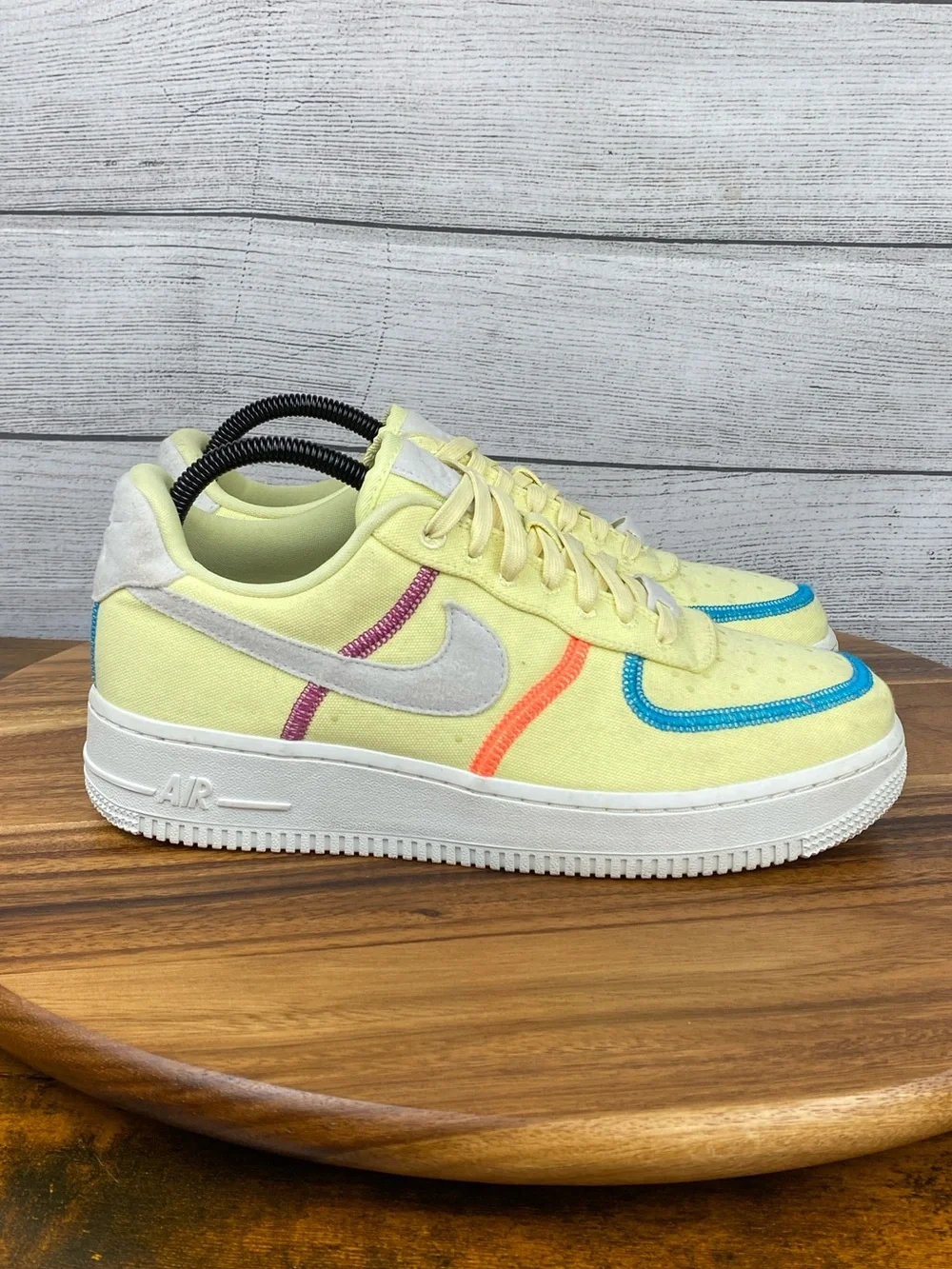 Nike Air Force 1 07 Low LX Stitched Canvas Life Lime Yellow Shoe Womens Size 8.5